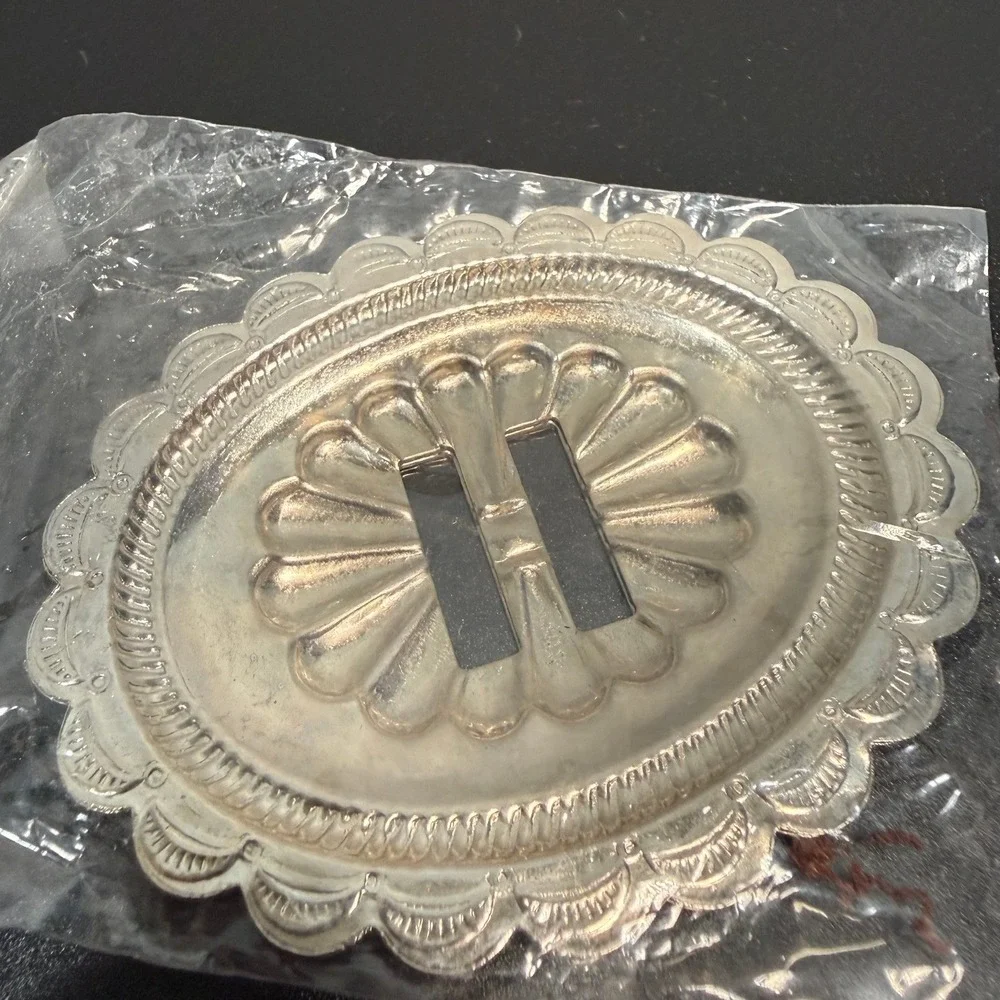 Vintage Silver Tone Belt Buckle Blank Oval Western Craft DIY NOS‎ Scalloped Edge